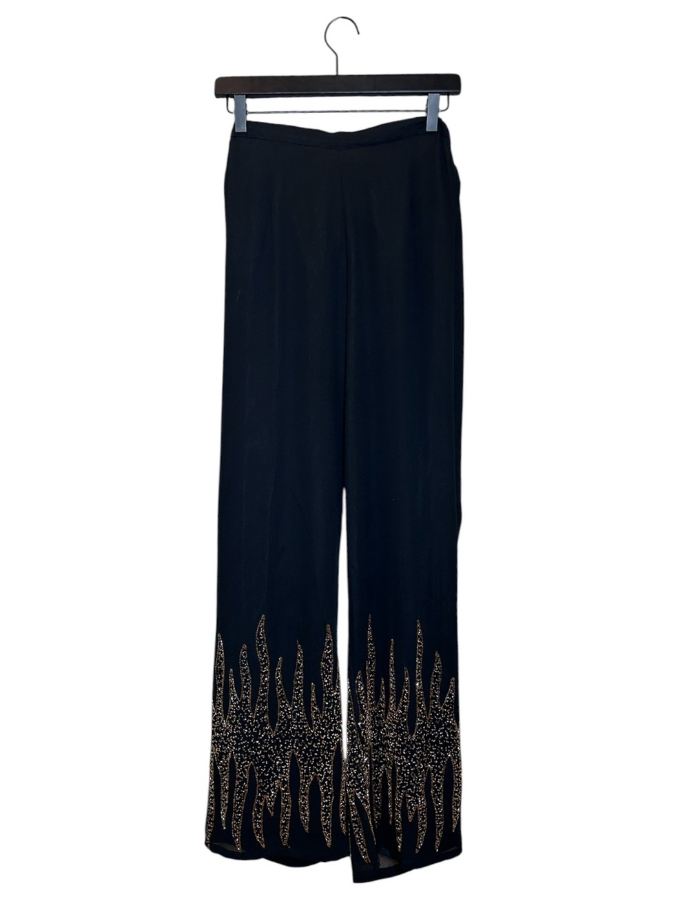 Vintage J Kara Black Wide-Leg Pants with Beaded Flames